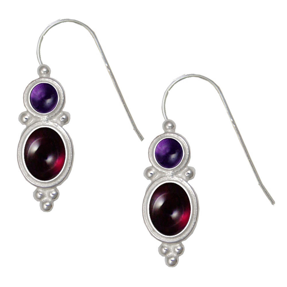 Sterling Silver Drop Dangle Earrings Garnet And Amethyst